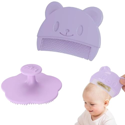 Cepillo de Ducha de Bebé,Cepillo Costra Láctea Bebe,Juego De Cepillo y Peine Para Bebé,Cepillo de Baño para Bebés,Cepillo y Peine para la Costra Láctea,Cepillo de Silicona para Baño Del Bebé,Púrpura
