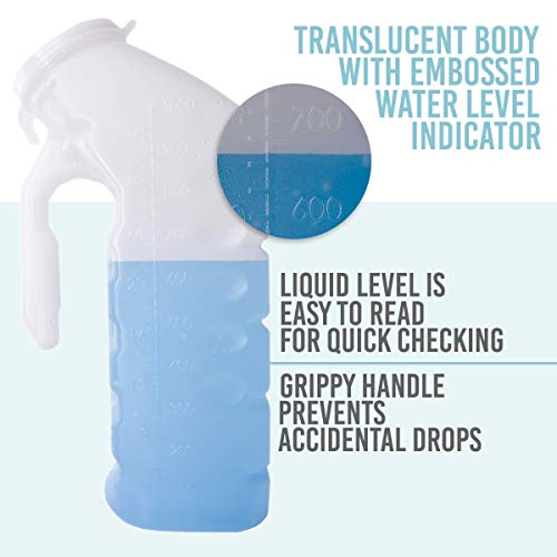 Wonder Sky Urinal Bottle For Men – 1000Ml Pack Of 2 – Spill Proof Men’s Urinal With Odor-Shield Lid - Portable Plastic Pee Bottle Container For Car, Travel, Elderly And Incontinence #TOP1