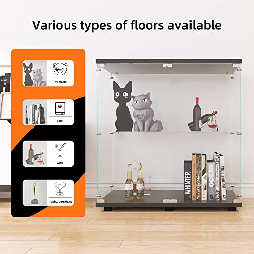 Image of LFT HUIMEI2Y 2-Tier Glass Display Cabinet with Lock, Display Case Black