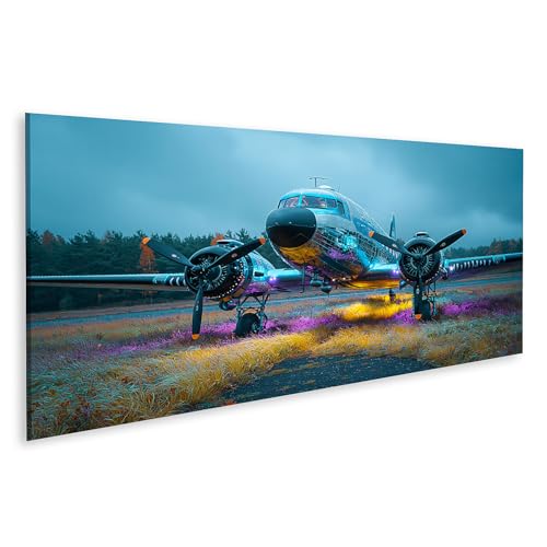 islandburner Cuadro sobre lienzo Nostálgico Douglas DC-3 mural para sala de estar - perfecto para los amantes de los aviones - panorámica