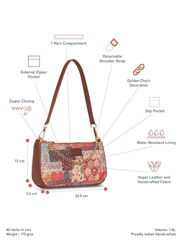 Image of ZOUK Baguette Bag | Crossbody Bags for Women | Women's Handbags | Stylish Sling Bag for Woman | Vegan Leather Evening Bag | Travel & Office Use | Purse and Wallet | Kutch Gamthi Print