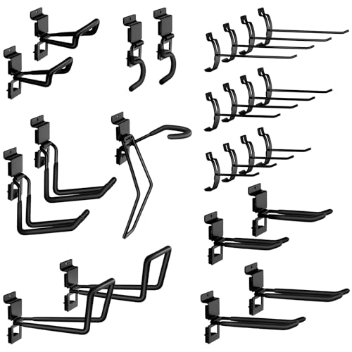 SmarketBuy Slatwall Hooks 25 Pack, Heavy-Duty Metal Garage Slat Wall Hook Kit (10 Types), Rust-Resistant Storage Hooks for Tools, Ladders, Bikes & Garden Equipment, Fits Standard Slatwall Panels