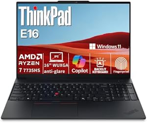 Lenovo ThinkPad E16 Gen 2 16 FHD+ Ryzen 7 7735HS 32GB DDR5 1TB SSD Laptop | AMD 8-Core, WiFi 6E, Backlit Keyboard, Fingerprint Reader, Windows 11 Business PC, USB-C Hub, Office 365, Charcoal