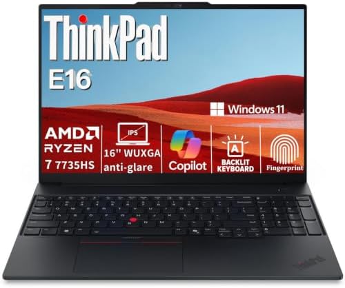 Lenovo ThinkPad E16 Gen 2 16 FHD+ Ryzen 7 7735HS 32GB DDR5 1TB SSD Laptop | AMD 8-Core, WiFi 6E, Backlit Keyboard, Fingerprint Reader, Windows 11 Business PC, USB-C Hub, Office 365, Charcoal