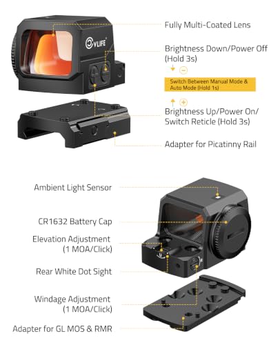 CVLIFE WildHawk Enclosed Multi-Reticle Red Dot Sight for RMS RMSc Footprint - image 9