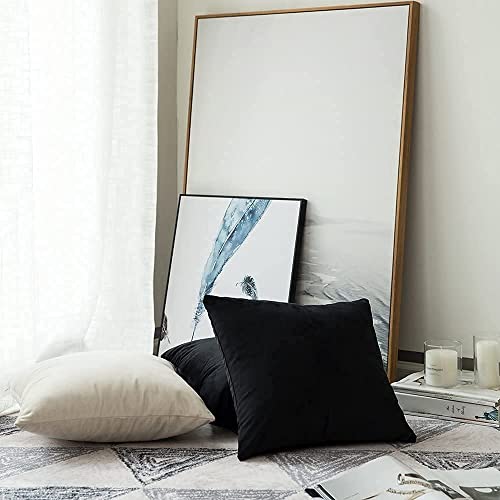 Image of Decorative Holland Velvet Cushion Square Pillow Covers Pillowcases for Sofa Bedroom with Invisible Zipper || (Black, Set of 7 Piece (16X16 Inches)