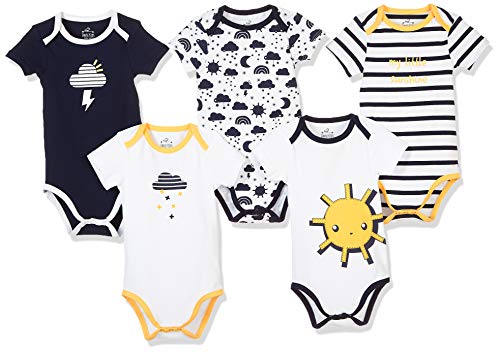 Zanie Kids Baby Boys Short Sleeves Print Bodysuit Snap Closure Cotton Sleep and Play, 5-Pack, Weather, 3-6 Months