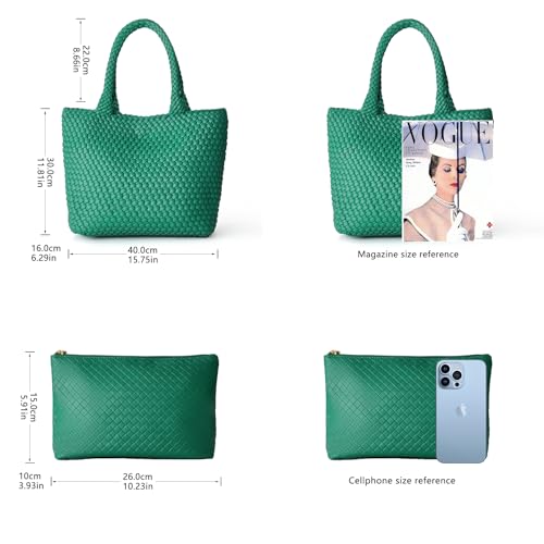 Image of Woven Tote Bag for Women, Fashion Woven Bags for Women Vegan Leather Shoulder Handbags Large Summer Beach Travel Bag