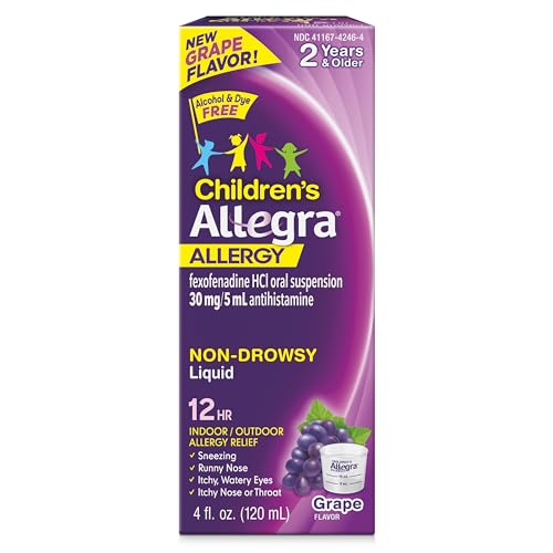 Allegra Children's 12HR Non-drowsy Antihistamine Liquid, Grape Flavor, Alcohol-Free & Dye-Free, Fexofenadine HCl, 4 oz.