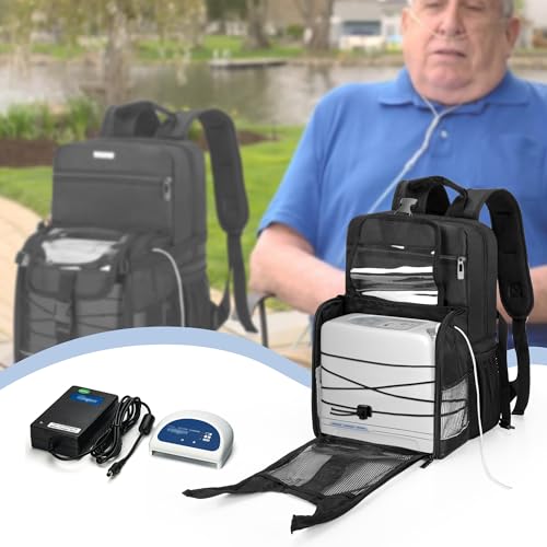 CURMIO Travel Backpack Compatible with Inogen, OxyGo and Caire Units, Portable Oxygen Concentrator Bag with Storage Compartment, Black (Bag Only, Patented Design)
