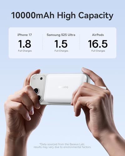 Image of Baseus Magsafe Power Bank, 10,000mAh 30W Magnetic Portable Charger, Fast Charging Wireless Battery Pack with Built-in Braided USB-C Cable for iPhone 17 Pro Max /Air /16 /15 /14 /13, AirPods, iPad and More