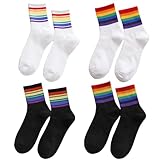 Xiciki 4 pares de calcetines de arcoíris, calcetines deportivos de algodón a rayas, unisex, coloridos calcetines LGBT, accesorios del orgullo gay, cómodos, transpirables, soporte de celebración, para