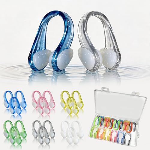 MKEOIEAU 18PCS U-Shape Swimming Nose Clips Anti-Slip Waterproof Nose Plugs with Soft Silicone Pads for Adults & Kids Age 6+ with Storage Box for Swim Pool Training Diving Water Sports