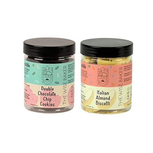 Image of The Wise Combo of Baker Double Chocolate Chip Cookies 200 GM with Italian Almond Cookies 150 GM