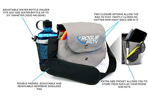 Rogue Iron Disc Golf Bag- Sling Tote Bag for Frisbee Golf - Holds Up to 8 Discs, Water Bottle, and Accessories (Gray) - Thumbnail 2