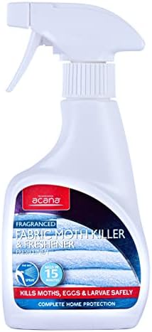 Acana Moth Killer & Freshener, Fresh Linen, 275ml - Spray Formula, Kills Moths, Eggs & Larvae - Licensed Insecticide - Non-staining - for Carpets, Curtains & Cushions