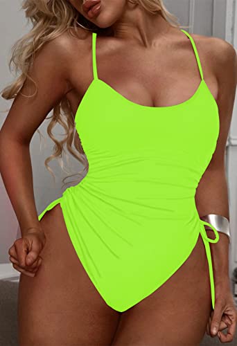 Image of Viottiset Women's Ruched High Cut One Piece Swimsuit Tummy Control Bathing Suit Monokini