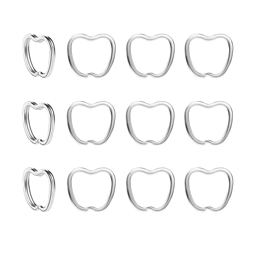 12pcs Creative Key Ring Keychain Apple Shape Silver Metal Flat Split Key Holder Chains Rings Crafts DIY for Home Car Tag Office Organization Lanyards Keys Attachment Gift