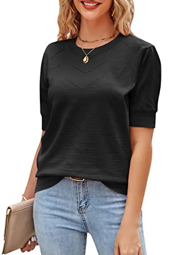 Image of Newshows Women's Sweater Short Sleeve Summer Fall Casual Business Shirts | Stretchy, Breathable, Lightweight, Summer Casual Sweater for Business 2026, Crewneck Dressy Tops, Daily Pullover, Work
