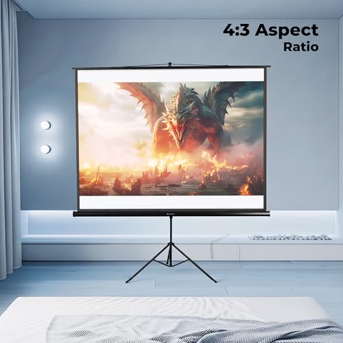 Image of Zebronics Tripod Projector Screen, 213 cm (84 Inch), 4K Support, Adjustable Height, 4:3 Aspect Ratio, 160 Wide Viewing Angle, Matte Finish Screen, Black Backing (PST84B)