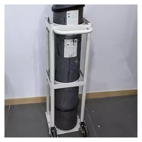 WDJBPSH White Oxygen Tank Holder on 2 Wheel, Heavy-Duty Fixed Gas Cylinder Stand with Protective Chain, Portable Cylinder Bracket Carrier for Workshop Motorhome(30x30x100cm)
