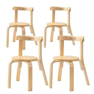 Swegrow Wooden Kids Chair, Toddler Chair for Table, Kids Stackable Chairs, Kid Wooden Furniture for Family/Playroom/Classroomï¼Set of 4-Natural Woodï¼