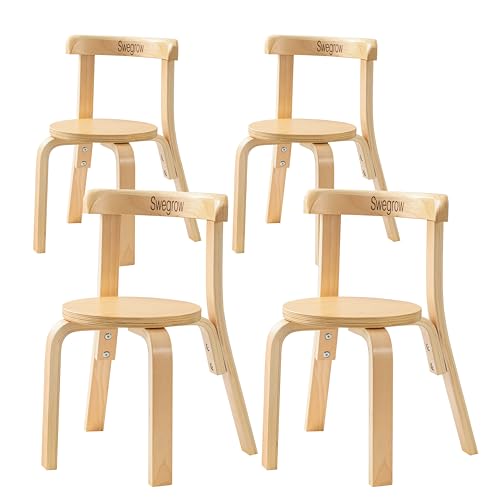 Swegrow Wooden Kids Chair, Toddler Chair for Table, Kids Stackable Chair, Kids Wooden Furniture for Family/Playroom/Classroom?4-Pack-Natural Wood?