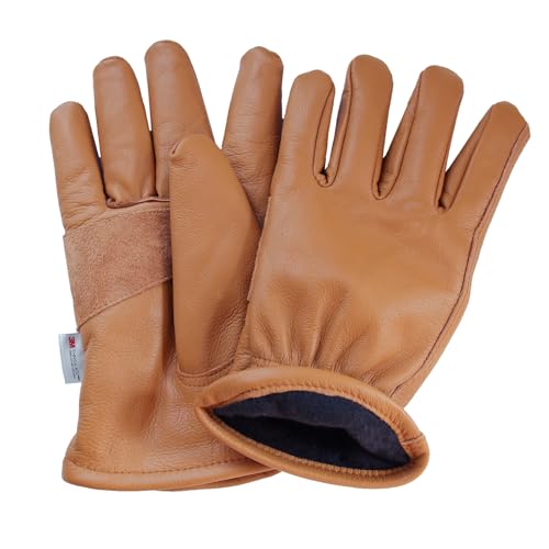 NBLEAGLO Thermo Arbeitshandschuhe Winter Wasserdicht Warme Winterhandschuh für Herren und Damen Isolierte Braun Lederhandschuhe Gefüttert für Kaltes Wetter (Winter, Large)