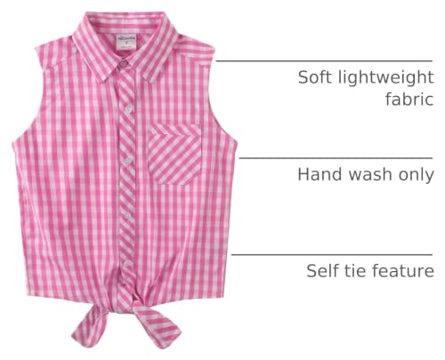 Image of Noomelfish Girls Sleeveless Button Down Shirt Tie Knot Blouse Western Cowgirl Outfit (5-12 Years)