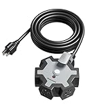 DEWENWILS Industrial Power Strip with 5-Outlet, 15FT Heavy Duty Extension Cord for Garage, Workshop, ETL Listed, 14/3 AWG SJTW, Circuit Breaker, Swivel Safety Covers