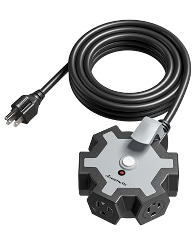 DEWENWILS Industrial Power Strip with 5-Outlet, 15FT Heavy Duty Extension Cord for Garage, Workshop, ETL Listed, 14/3 AWG SJTW, Circuit Breaker, Swivel Safety Covers