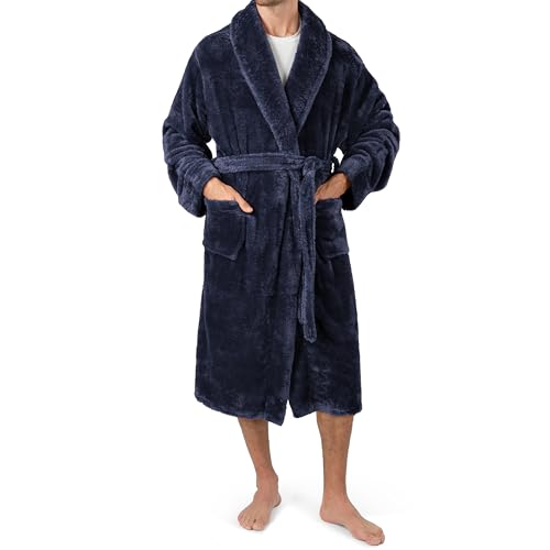 Image of PAVILIA Mens Soft Robe, Plush Fluffy Fleece Bathrobe Men, Long Sherpa Shaggy Spa Robe
