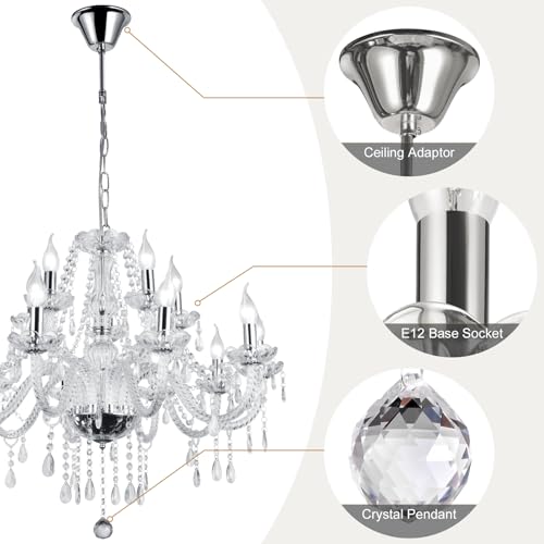 Baotree Modern Elegant 15 Lights K9 Crystal Glass Chandelier Pendant Ceiling Lighting European Style for Dining Living Room Bedroom Transparent,15 E12 Bulbs Required by Baotree - Image 9