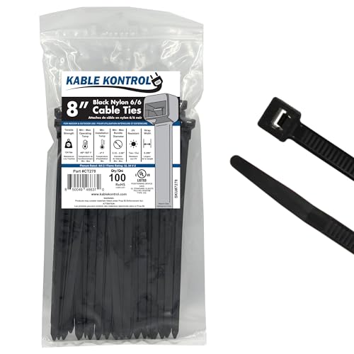 Image of Kable Kontrol Heavy Duty UV Black Cable Ties, 120Lbs Test(100 /Pack) (8 inch Long)
