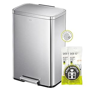 EKO Madison Brushed Stainless 50 Liter/13.2 Gallon Step Trash Can with Inner Liner – Fingerprint Resistant Finish