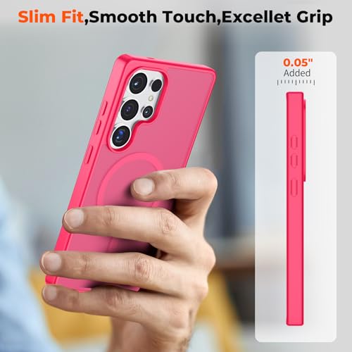 Image of SUPFINE Magnetic for Samsung Galaxy S25 Ultra Case with Screen Protector, (Built-in Magnets) (Military Grade Drop Protection) Slim Translucent Shockproof Phone Case,Hot Pink