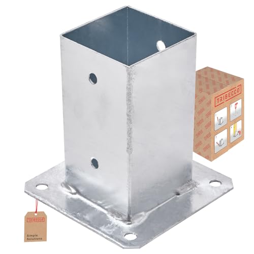 TRIBECCO Ground Sleeve with Dowel Plate for Square Wooden Posts 81 x 81 mm Height 150 mm Hot-Dip Galvanised Steel Screw-On Sleeve as Anchoring for Carports Fences Gate Posts Palisades