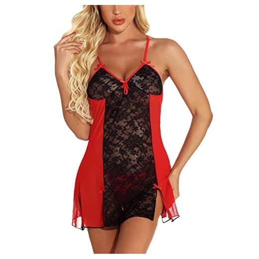 JozAdy Nuisette sexy en dentelle pour femme, rouge/noir, L