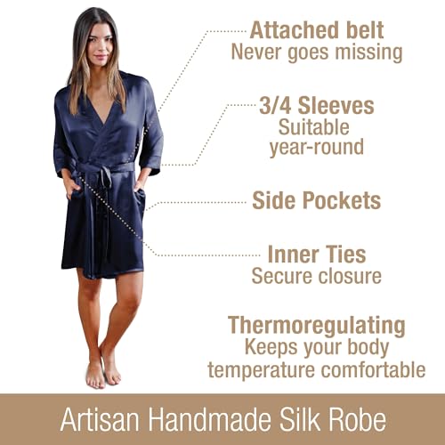 Luxury Artisan Silk Robes For Women, Washable Pure 27 Momme Mulberry Silk Robe Short3