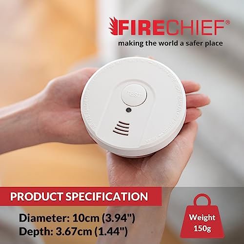 Firechief Smoke Alarm - 9V Replaceable Battery - 3 Years Warranty - Ceiling Mounted Photoelectric Smoke Alarm with LED Indicator & Test/Silence Button - Home Fire Alarm