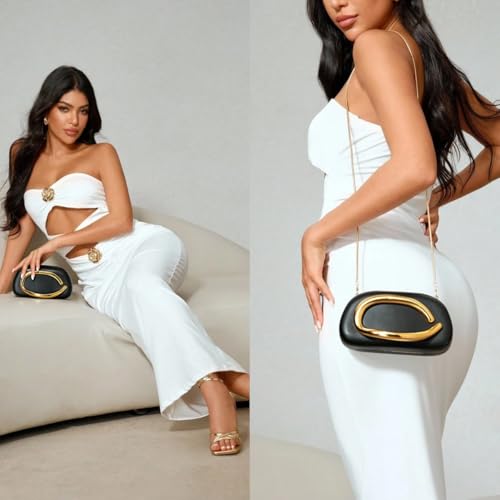 Image of Women PU Leather Metal Handle Handbag Trendy Commuting Compact Stone Purse Hand-held Causal Shoulder Clutch Bag