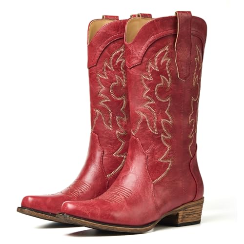 Image of Cowboy Boots for Women, Chunky Heel Western Boot | Mid-calf cowgirl boots with all-day comfort, ideal for daily outfits, country music festivals and western themed occasions