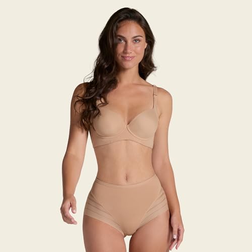 Image of Leonisa High Waisted Invisible Tummy Control Shapewear for Women - Stripe Lace Ladies Underwear Panties