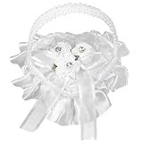 Ipetboom Romantisches Kleiner Herz Ringkissen aus Satin und Spitze Ringhalter für Hochzeitszeremonie und Eheringe Tragbares Ringkissen für Innen und Außenbereich