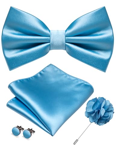 Image of RBOCOTT Solid Color Bow Tie and Pocket Square with Lapel Pin Cufflinks Set 4PCS