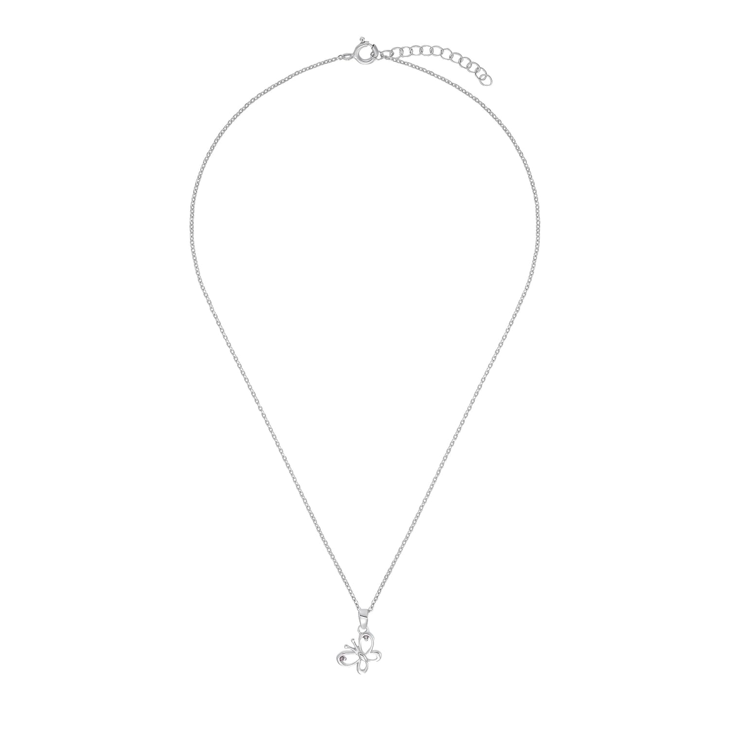 Amor Kette mit Anhänger 925 Sterling Silber Mädchen Kinder Halsschmuck, mit Zirkonia synth., 35+3 cm, Silber, Schmetterling, Kommt in Schmuck Geschenk Box, 9293421