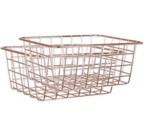 2 Pack Small Rose Gold Wire Basket Organizing Storage Crafts Decor Kitchen (7.9 x 6.1 x 3.3 inches)