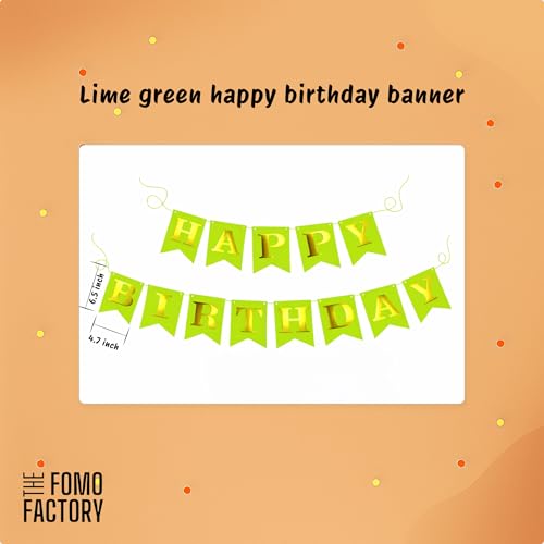 Image of The FOMO Factory 8 Pcs Flower Balloon Clips + 50 Chrome Metallic Balloons with lime green HBD Banner - Earthy Jungle Theme Birthday Decoration Items for Kids, & Events (EarthyFC)