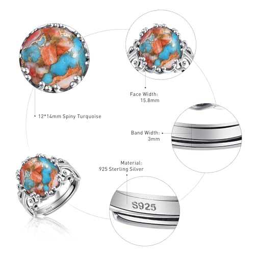 Turquoise Rings for Women 925 Sterling Silver Adjustable Ring Vintage Filigree Engagement Ring With Oval Turquoise Promise Rings for Her Birthday Jewellery Gifts Size 6-94