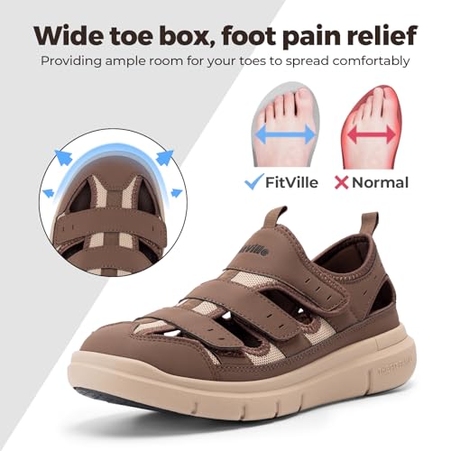 Image of FitVille Diabetic Sandals for Men Wide Width with Arch Support Comfortable Mens Diabetic Sandals Fully Adjustable Straps Lightweight